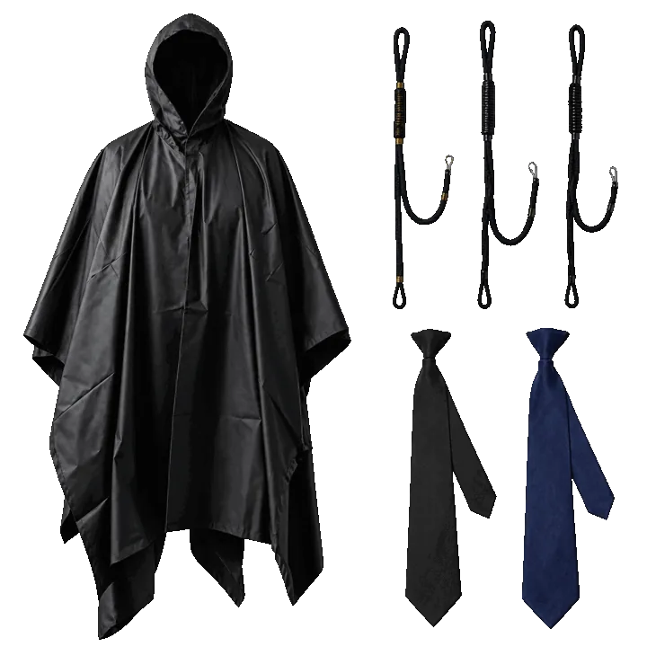 Impermeable tipo poncho, portallaves y corbatas para uniforme
