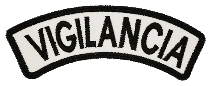 PARCHE VIGILANCIA PARA MANGA FONDO BLANCO LETRA NEGRA