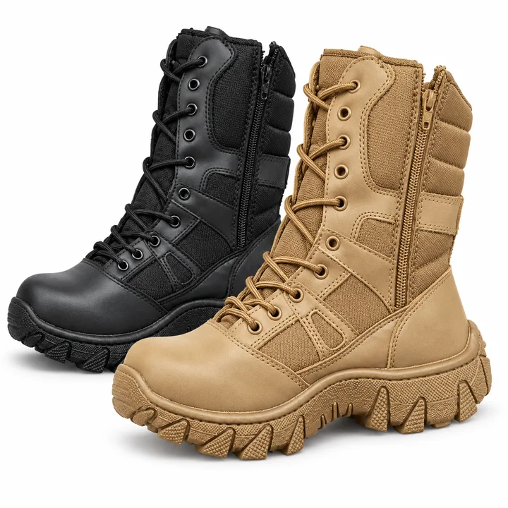 Botas tácticas negra y kaki de agujetas con cierre lateral