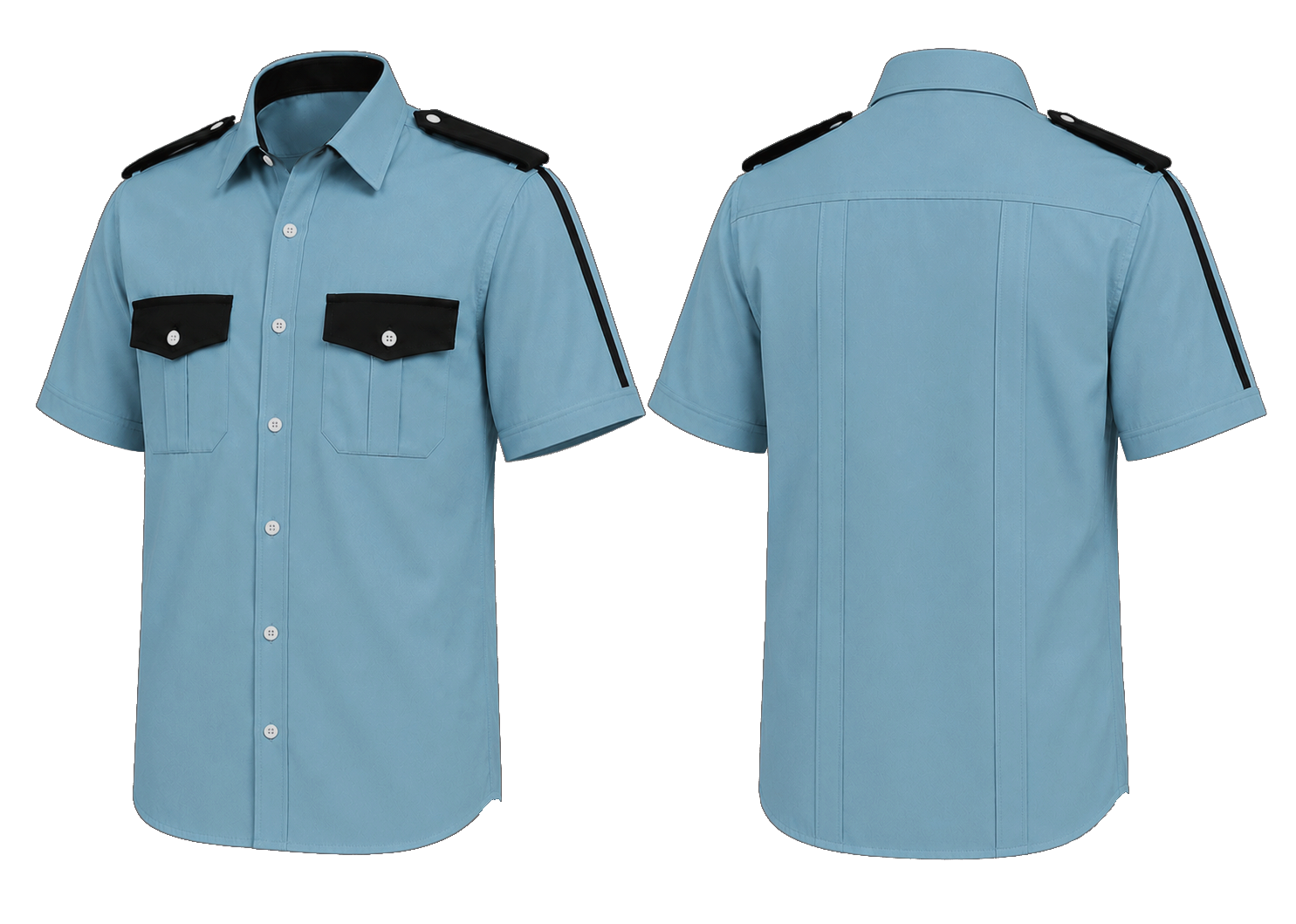 CAMISA AZUL CIELO COMBINADA CON AZUL MARINO MANGA CORTA