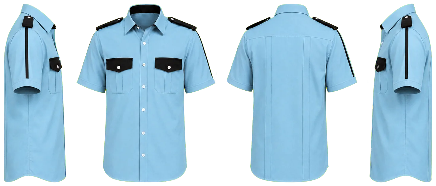 CAMISA AZUL CIELO COMBINADA CON AZUL MARINO MANGA CORTA