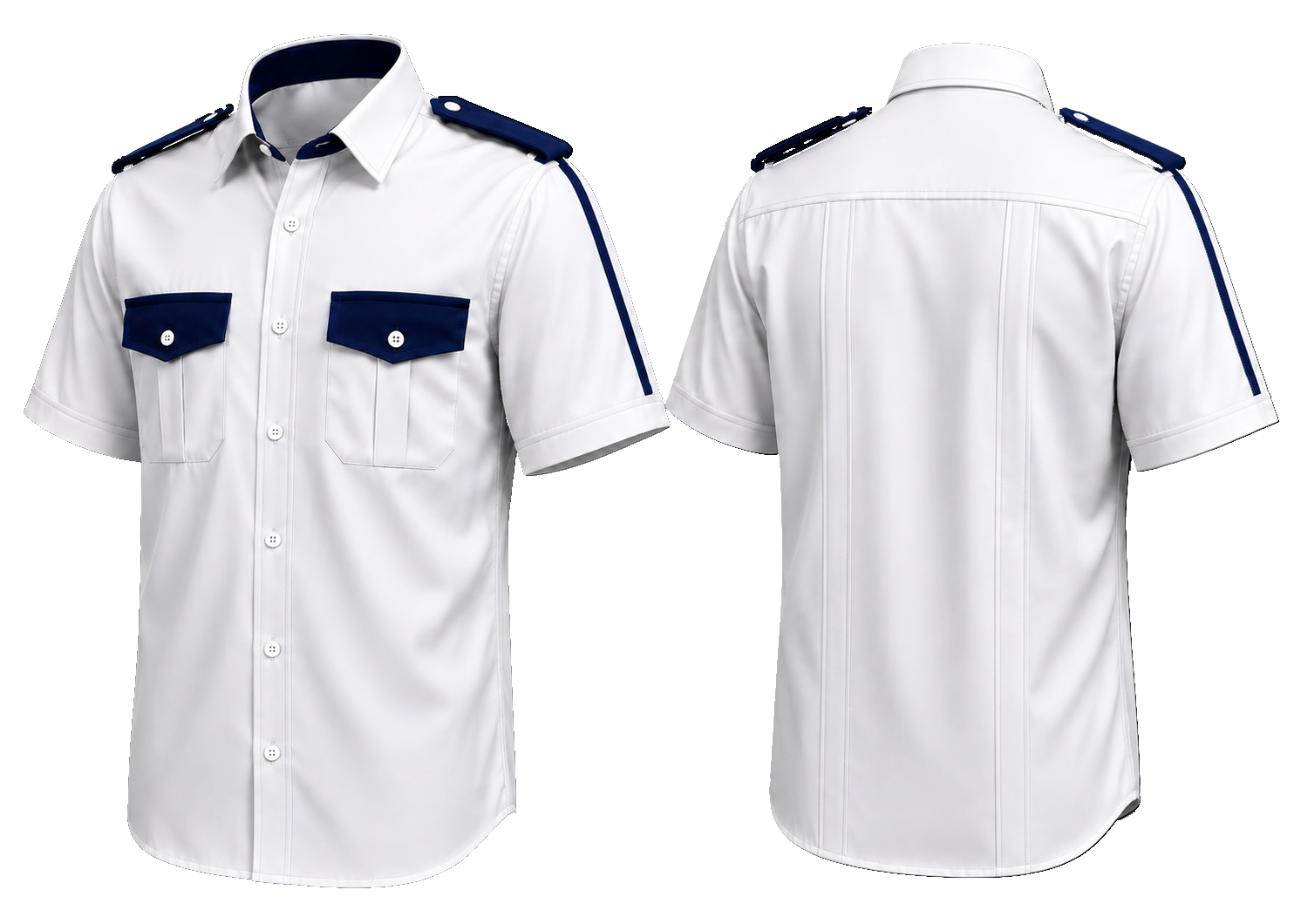 CAMISA BLANCA COMBINADA CON AZUL MARINO MANGA CORTA