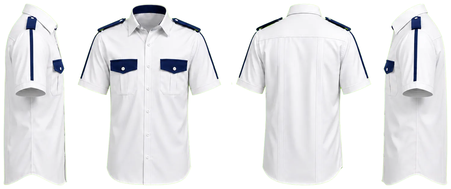 CAMISA BLANCA COMBINADA CON AZUL MARINO MANGA CORTA