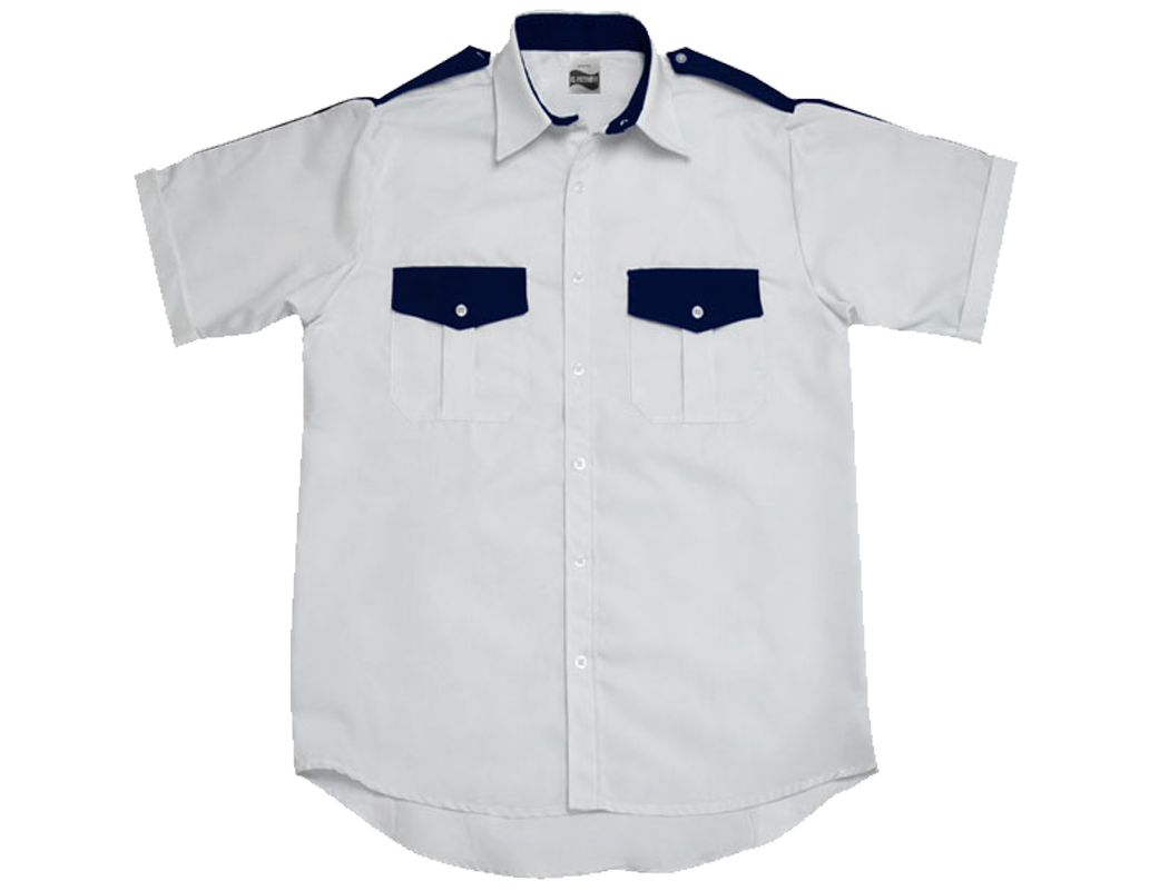 CAMISA BLANCA COMBINADA CON AZUL MARINO MANGA CORTA