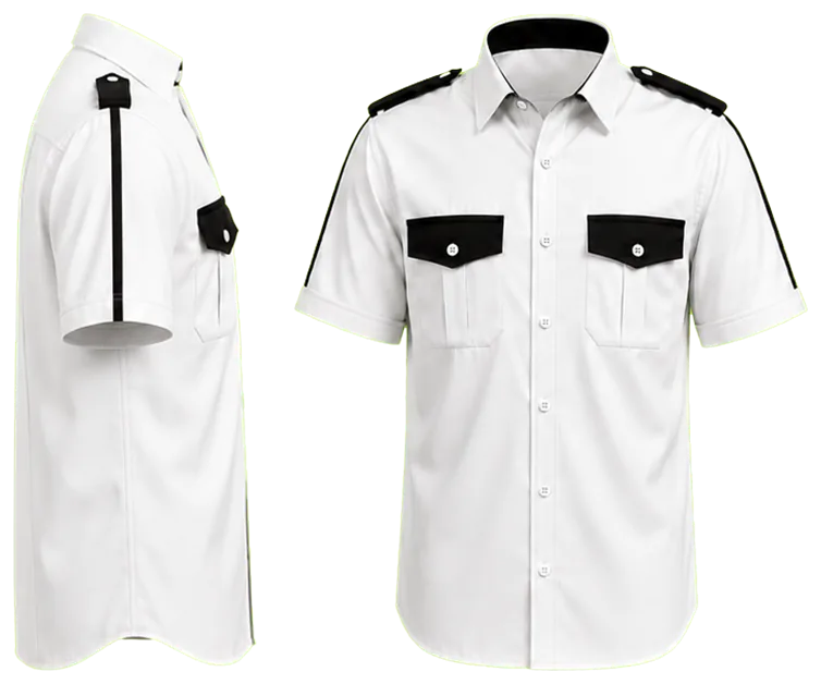 Vista lateral y de frente: camisa blanca combinada con negro manga corta