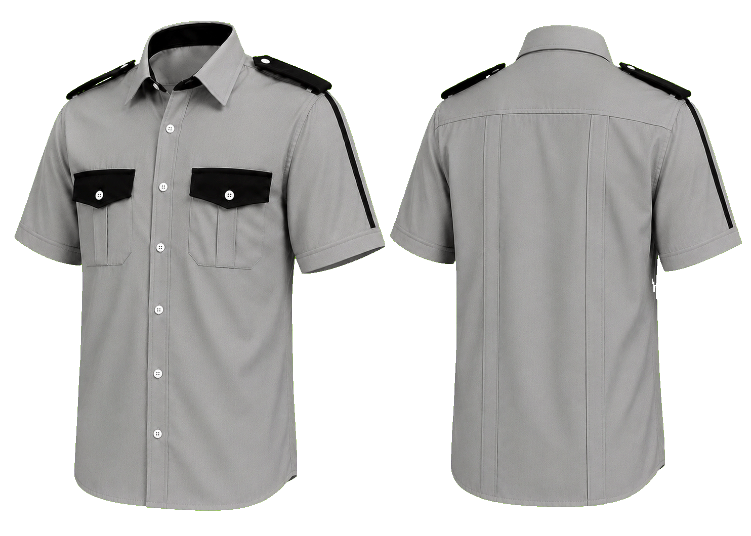 CAMISA GRIS PERLA COMBINADA CON NEGRO MANGA CORTA