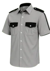 CAMISA GRIS PERLA COMBINADA CON NEGRO MANGA CORTA