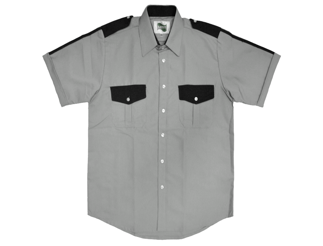 CAMISA GRIS PERLA COMBINADA CON NEGRO MANGA CORTA