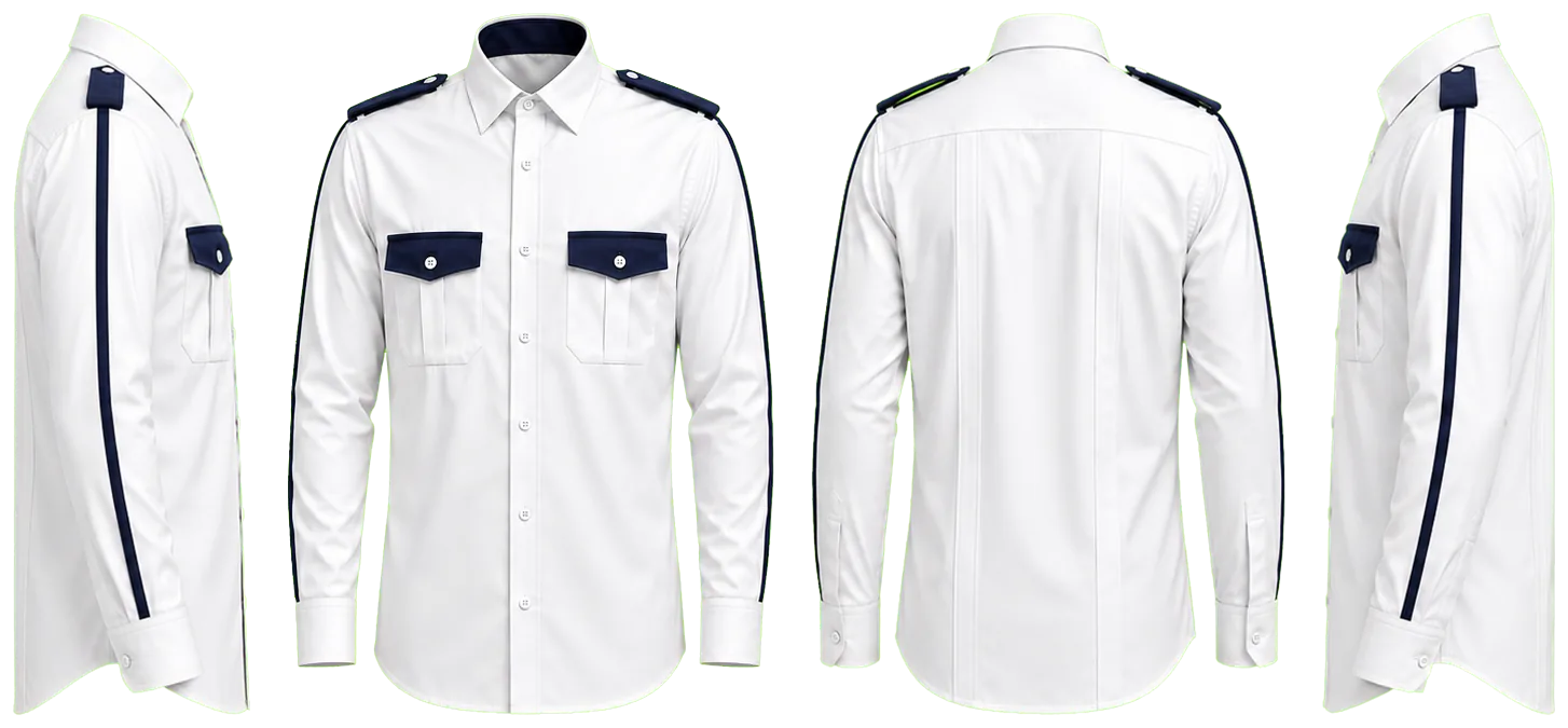 CAMISA BLANCA COMBINADA CON AZUL MARINO MANGA LARGA