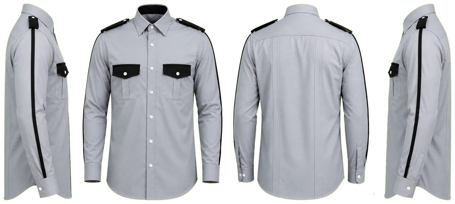 CAMISA GRIS PERLA COMBINADA CON NEGRO MANGA LARGA