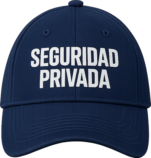 Foto: gorra azul marino con bordado seguridad privada en blanco