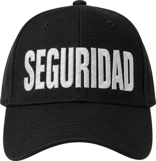 Foto: gorra negra con bordado seguridad en blanco