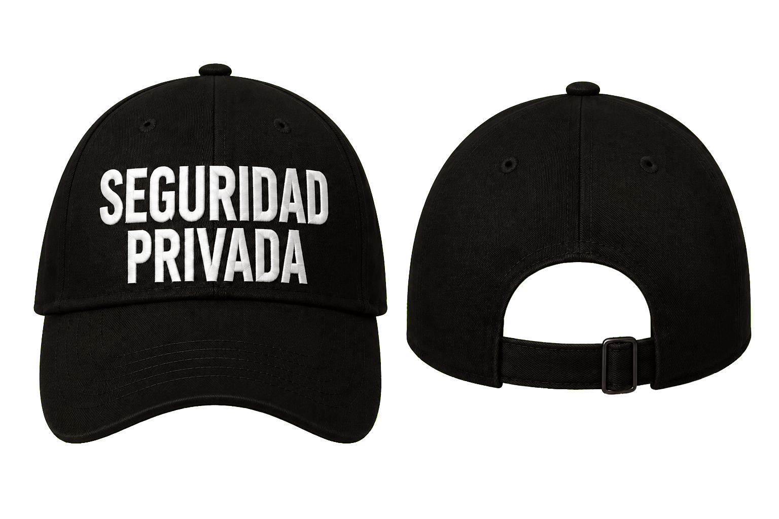 GORRA NEGRA CON BORDADO SEGURIDAD PRIVADA EN BLANCO