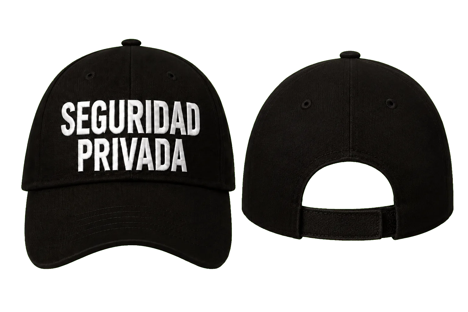 GORRA NEGRA CON BORDADO SEGURIDAD PRIVADA EN BLANCO