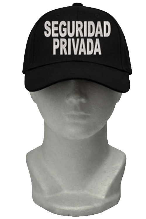 GORRA NEGRA CON BORDADO SEGURIDAD PRIVADA EN BLANCO