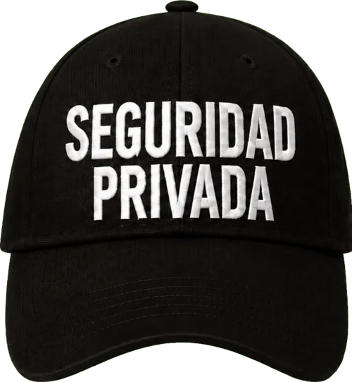 Foto: gorra negra con bordado seguridad privada en blanco