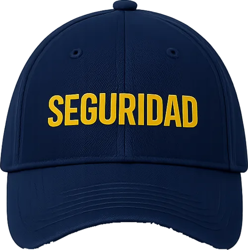 Foto: gorra azul marino con bordado seguridad en dorado