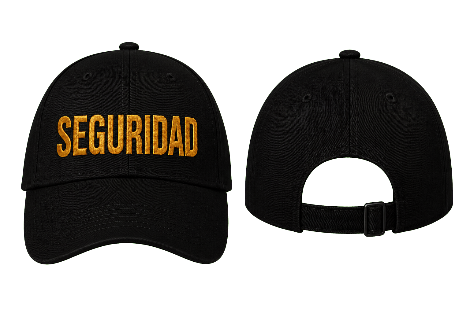 GORRA NEGRA CON BORDADO SEGURIDAD EN DORADO