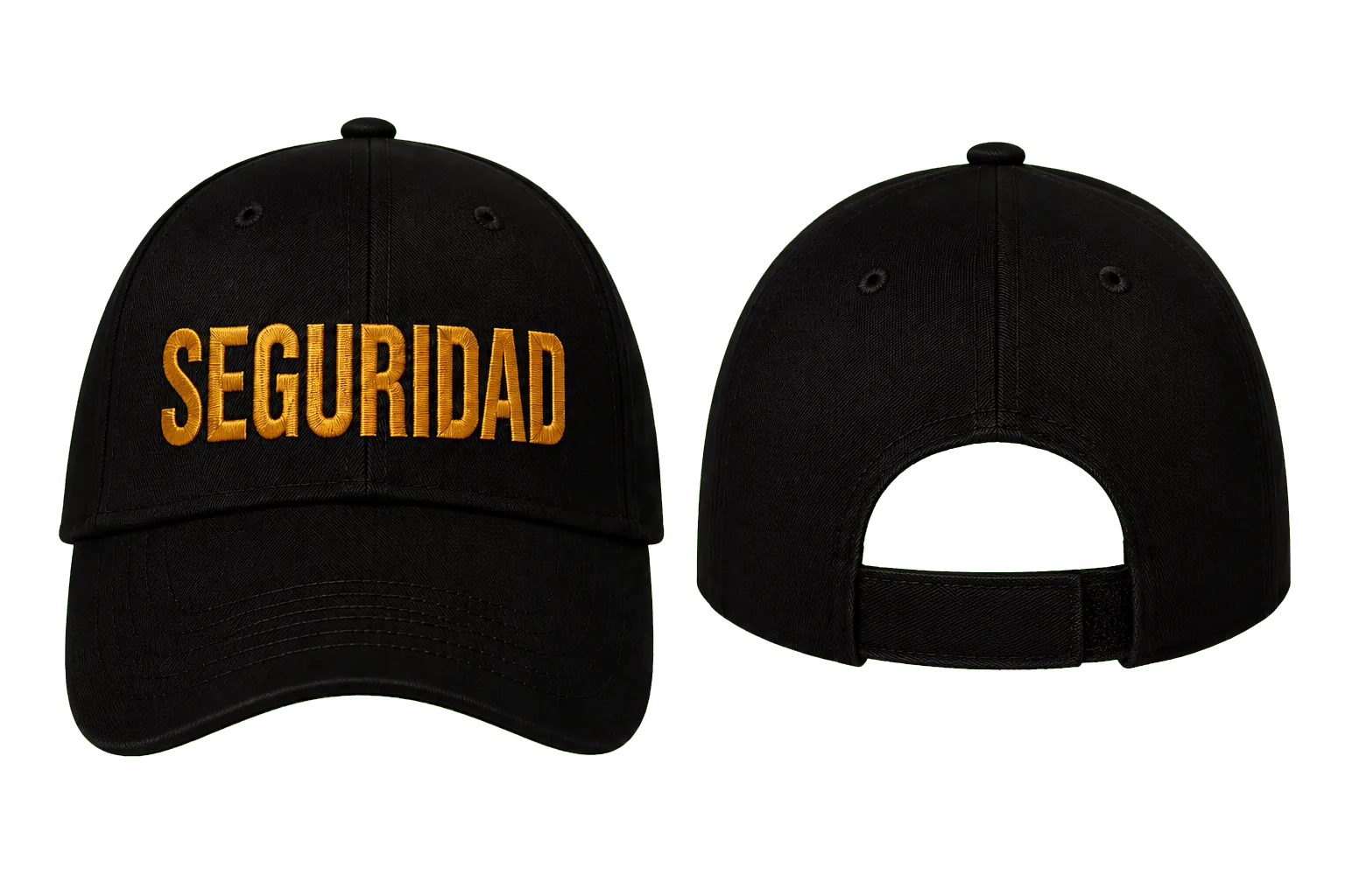 GORRA NEGRA CON BORDADO SEGURIDAD EN DORADO
