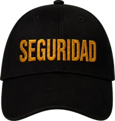 GORRA NEGRA CON BORDADO SEGURIDAD EN DORADO
