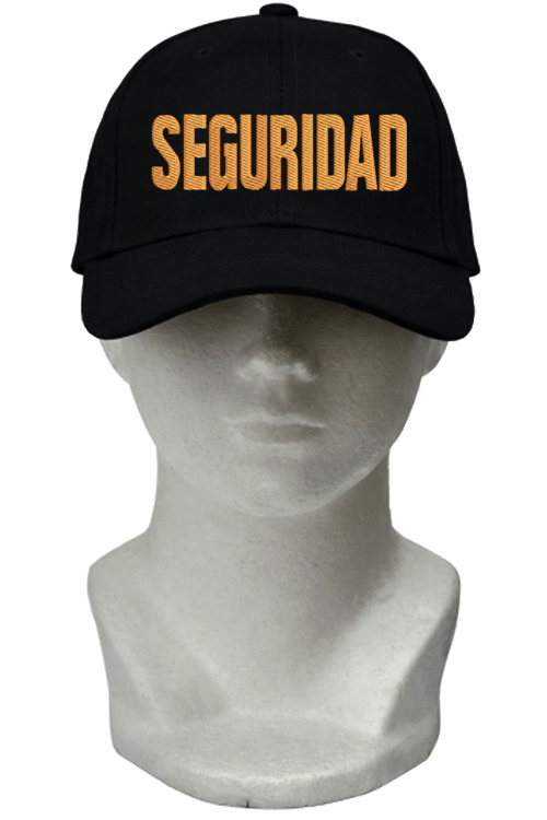 GORRA NEGRA CON BORDADO SEGURIDAD EN DORADO