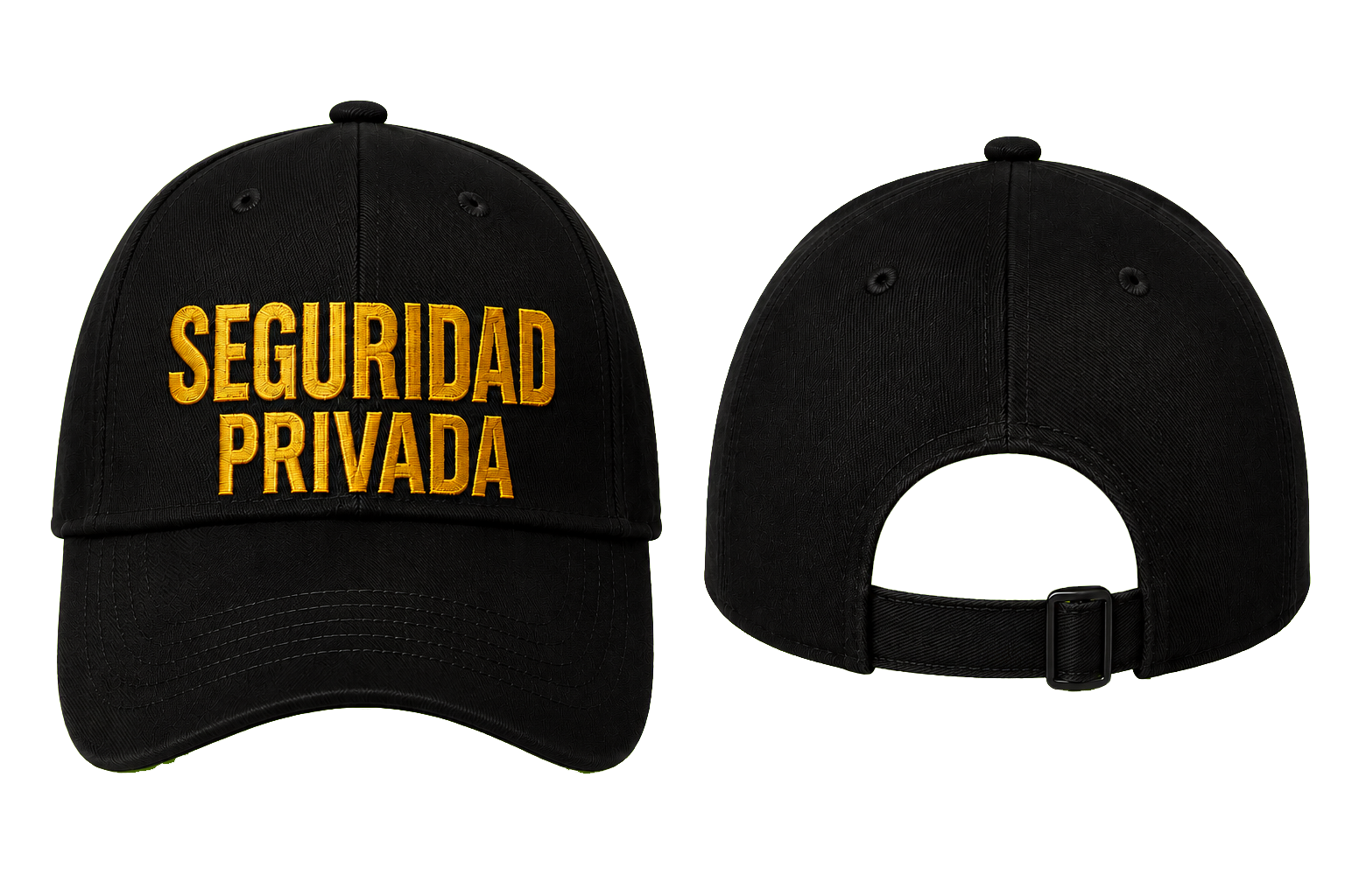 GORRA NEGRA CON BORDADO SEGURIDAD PRIVADA EN DORADO
