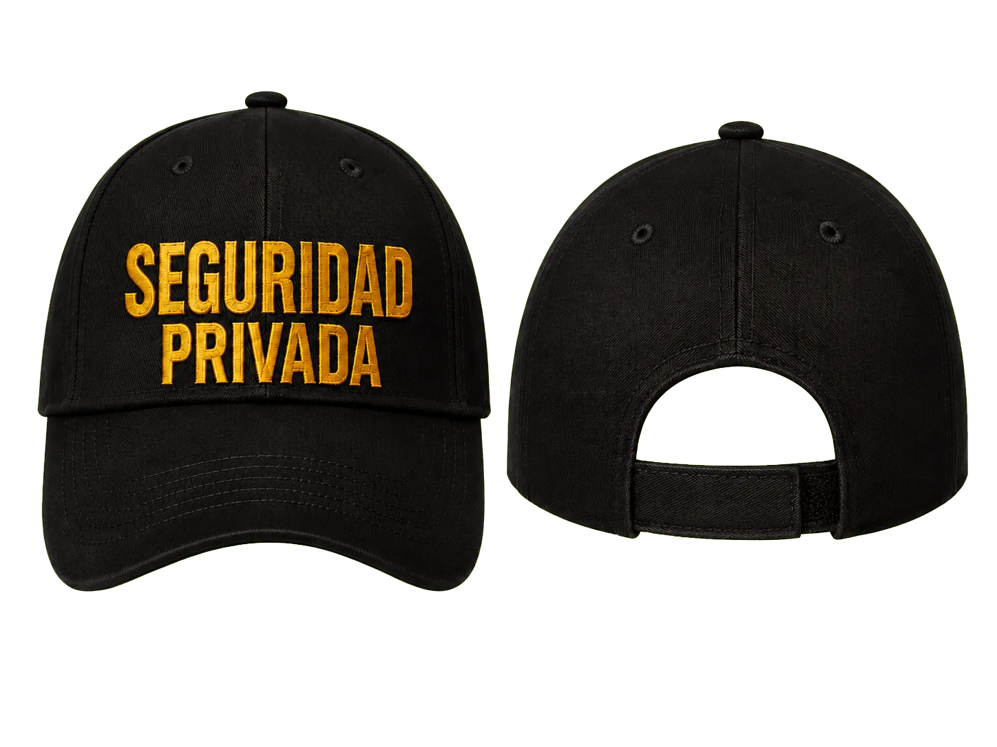 GORRA NEGRA CON BORDADO SEGURIDAD PRIVADA EN DORADO