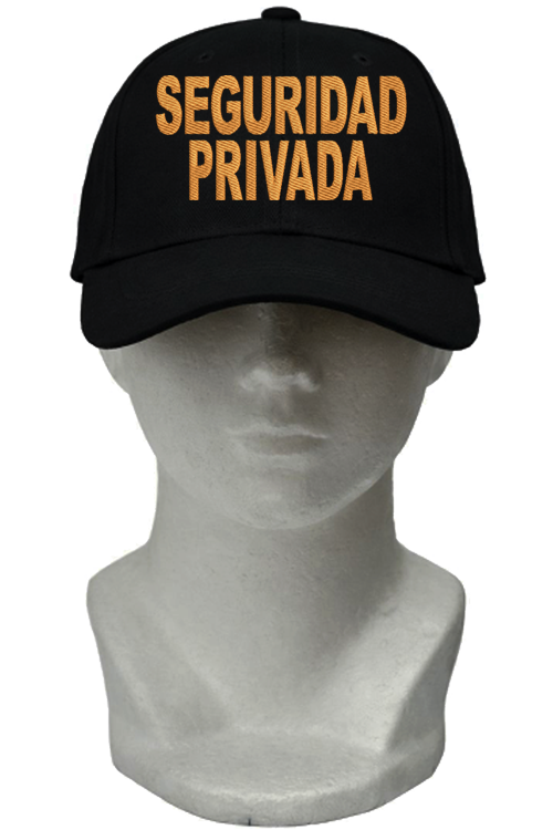GORRA NEGRA CON BORDADO SEGURIDAD PRIVADA EN DORADO