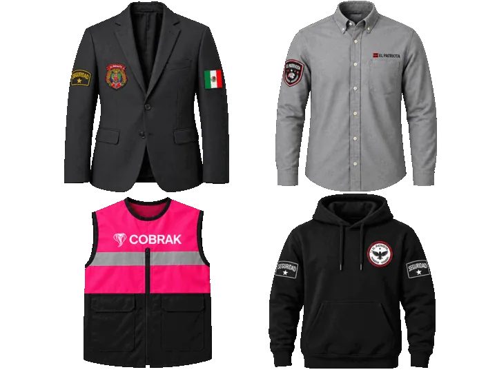 Saco, camisa, chaleco rosa y chamarra con bordados personalizados