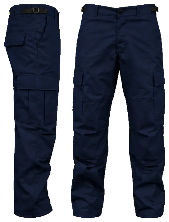 Vista lateral y de frente: pantalon comando ripstop azul marino