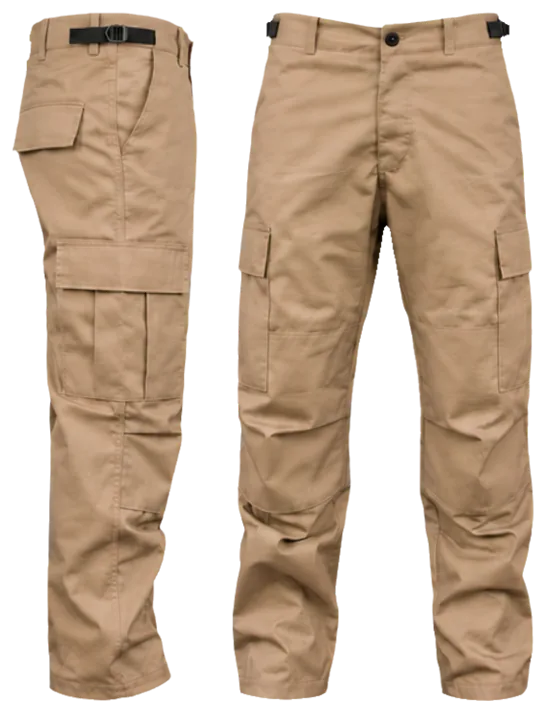 Vista lateral y de frente: pantalon comando ripstop kaki