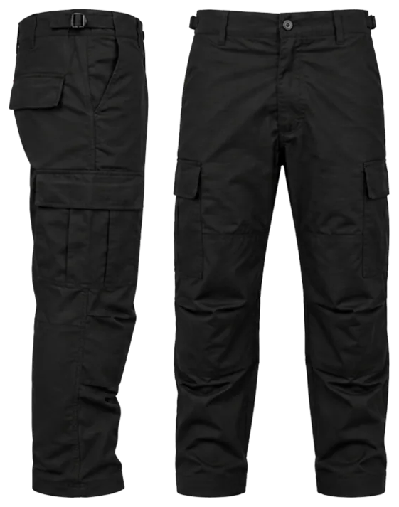 Vista lateral y de frente: pantalon comando ripstop negro