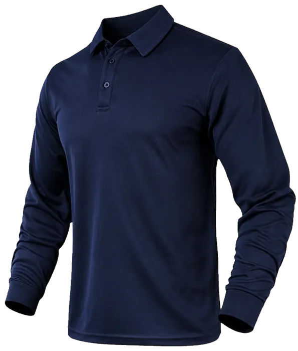 Foto: playera azul marino manga larga tipo polo dry fit