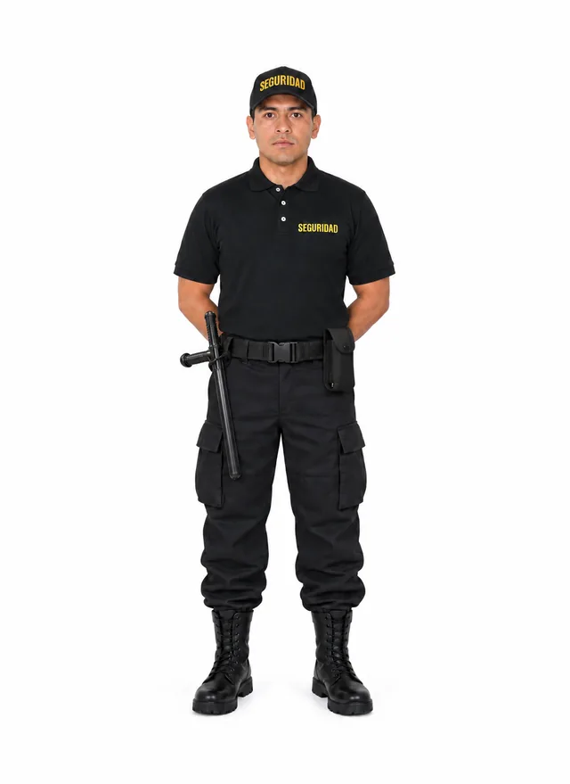 Foto: Uniforme Comando negro con playera tipo polo negra, con equipo