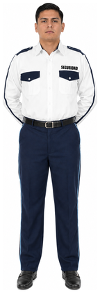 Uniforme de vestir azul marino con piola camisa blanca manga larga