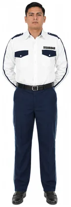 Uniforme de vestir azul marino con piola camisa blanca manga larga