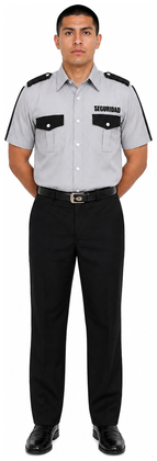 Uniforme de vestir negro sin piola camisa gris perla manga corta