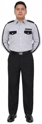 Uniforme de vestir negro sin piola camisa gris perla manga larga