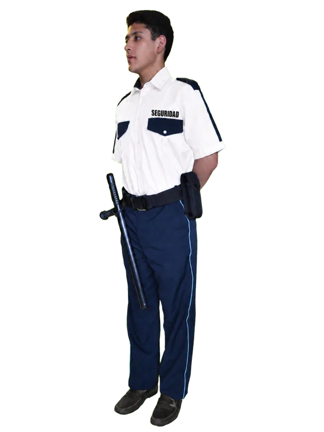 Foto: Uniforme de vestir azul marino con piola camisa blanca manga corta, con equipo