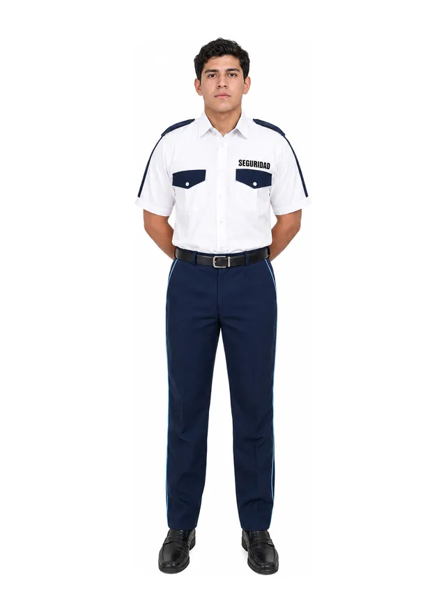 Foto: Uniforme de vestir azul marino con piola camisa blanca manga corta, sin equipo