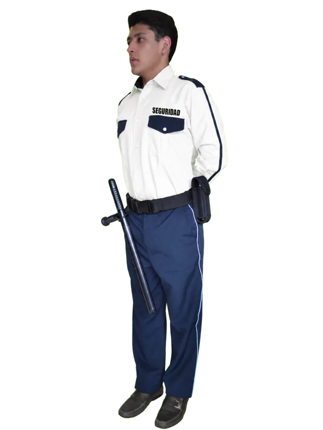 Foto: Uniforme de vestir azul marino con piola camisa blanca manga larga, con equipo