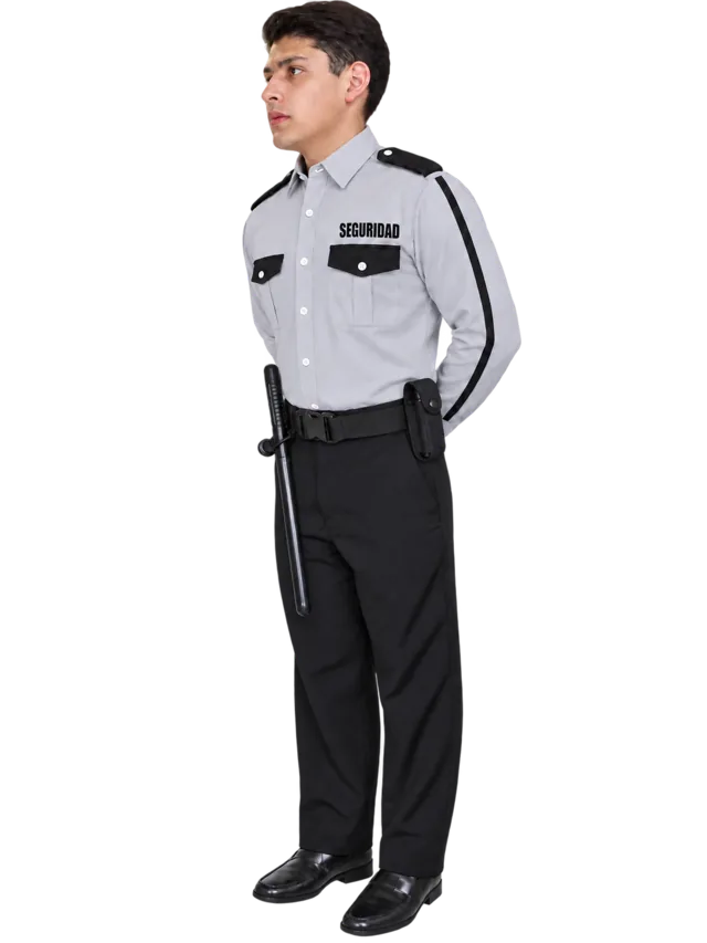 Foto: Uniforme de vestir negro sin piola camisa gris perla manga larga, con equipo